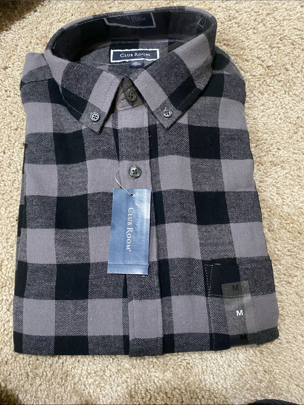 Club Room Gray and Black Buffalo Plaid Button-Down Shirt